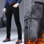 2025 New business casual Trousers Grey Fleece Men Clothes Black Elasticity Warm Winter Jeans Velvet Jeans - Matrix Studios