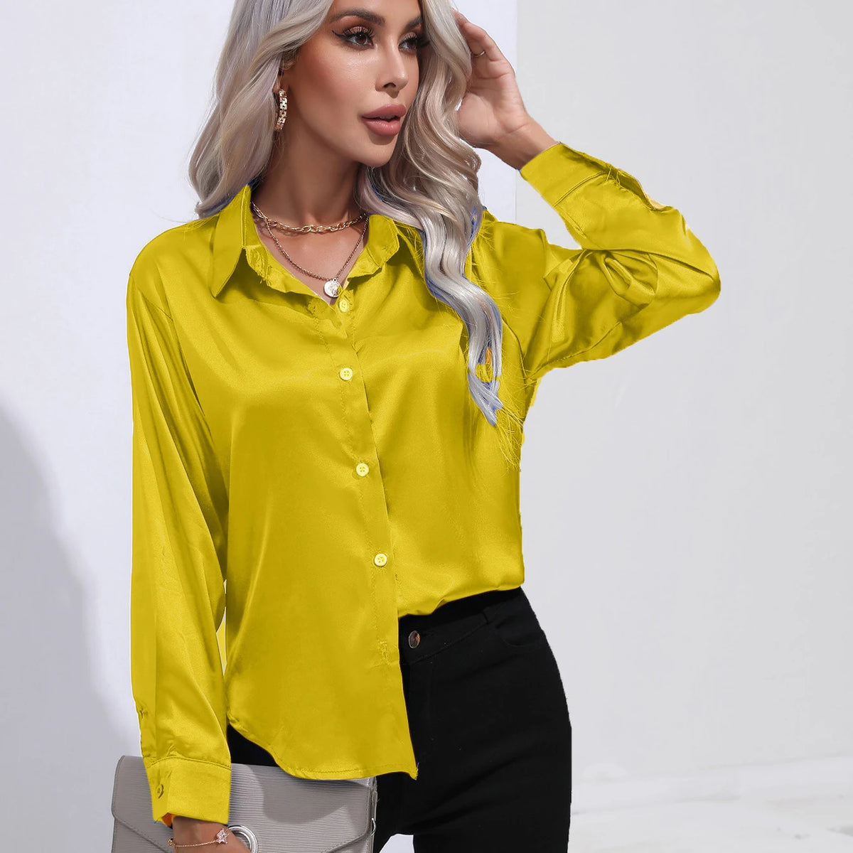 Autumn Casual Women's Blouses Elegant Satin Multicolor Basic Slim Shirt Solid Vintage Trend Ball Dance Party Shirt All-Match Top - Matrix-studios.com