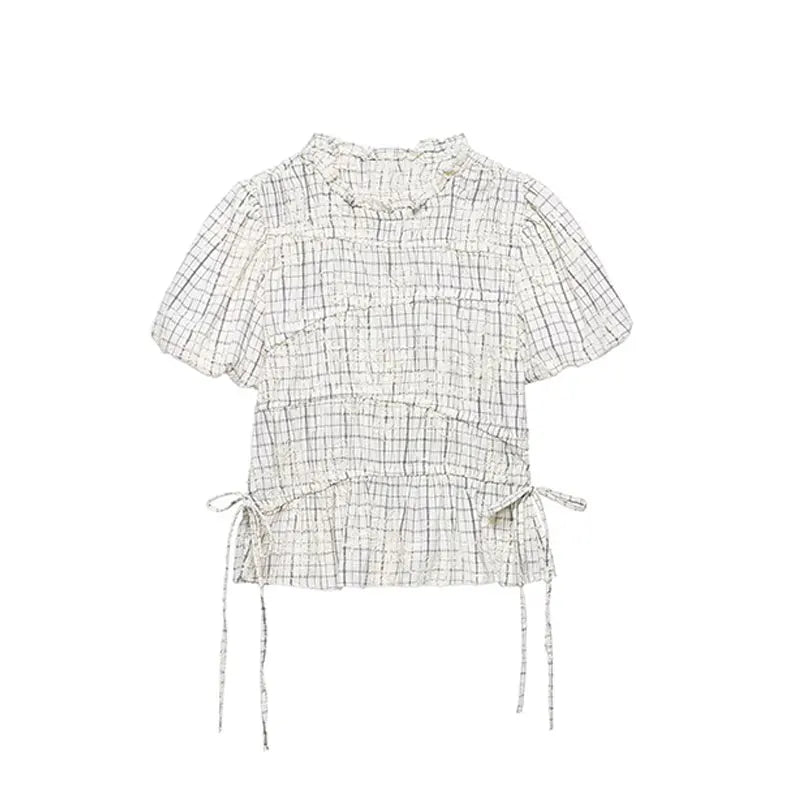 TFAFXY 2026 Summer Bow Plaid Embroidered Blouse Women Sets A-line Midi Long Skirt Suits Y2K - Matrix-studios.com