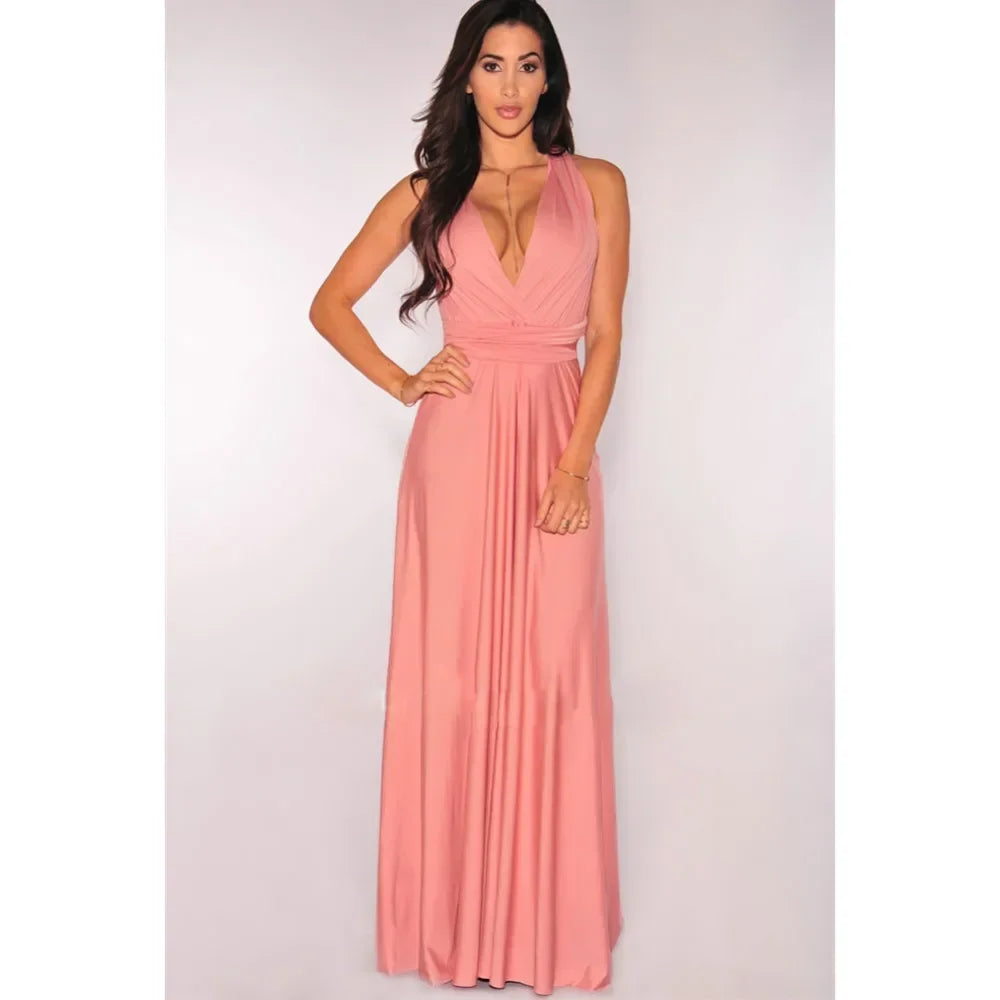 Fashion Multi-worn V-neck Vestidos De Fiesta Women Long Dress Sexy Strapped Lady Summer Maxi Dress - Matrix-studios.com