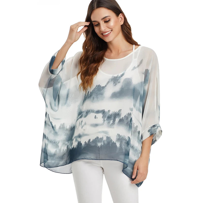 BHflutter White Blouse Shirt Women Fashion Batwing Casual Summer Tops Tees Ladies Print Chiffon Blouses Streetwear Plus Size - Matrix-studios.com