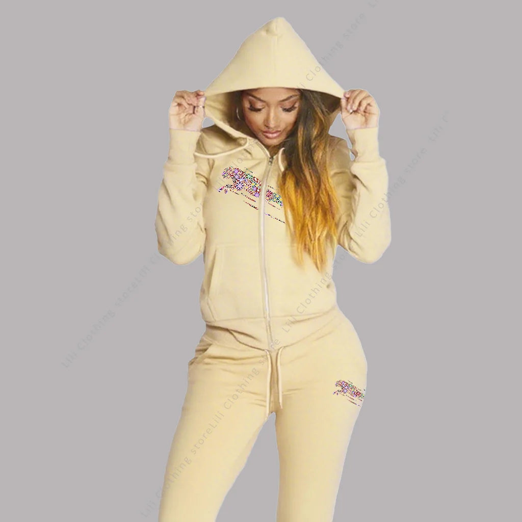 Women's Track Suit Aesthetic Hoodies Sweatshirts Sweatpants 2 Piece Set Zipper Cardigan High quality Sportwear Woman Pants Sets - Matrix-studios.com