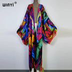 2022 New WINYI Summer Butterfly Printing Beach Wear Swim Suit Elegant Africa Women Boho Cardigan Sexy Holiday Long Sleeve Kimono - Matrix Studios