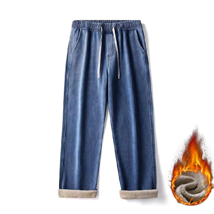 Men's Winter Fleece Loose Jeans Velvet Warm Elastic Waist Wide Leg Y2K Denim Pants Straight Comfortable Brand Men's Clothing - Matrix Studios
