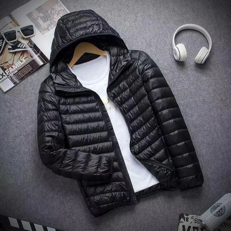 0-10℃ Men's Winter Jacket Ultra Light Duck Down Jackets Portable Hooded Puffer Feather Thin Parkas Windproof Outerwear Coat 5XL - Matrix Studios