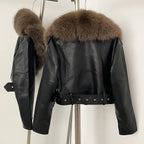 Fur Coat Eco-friendly Long Sleeve Autumn Faux Leather Jacket Short Clothing Female Spring New PU Fur Jacket Artificial Pockets - Matrix Studios