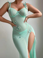 Sexy Lingerie Set Women Erotic Bra Nightdress Sexy Lace Sleepwear Solid Slim Soft Dresses V Neck Full Slip Sleepwear & Dresses - Matrix-studios.com
