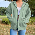 Autumn Fleece Hoodie Solid Color Hooded Korean Fashion Sweatshirts Long Sleeve Top Drawstring Pockets Loose Zipper Black Hoodies - Matrix Studios
