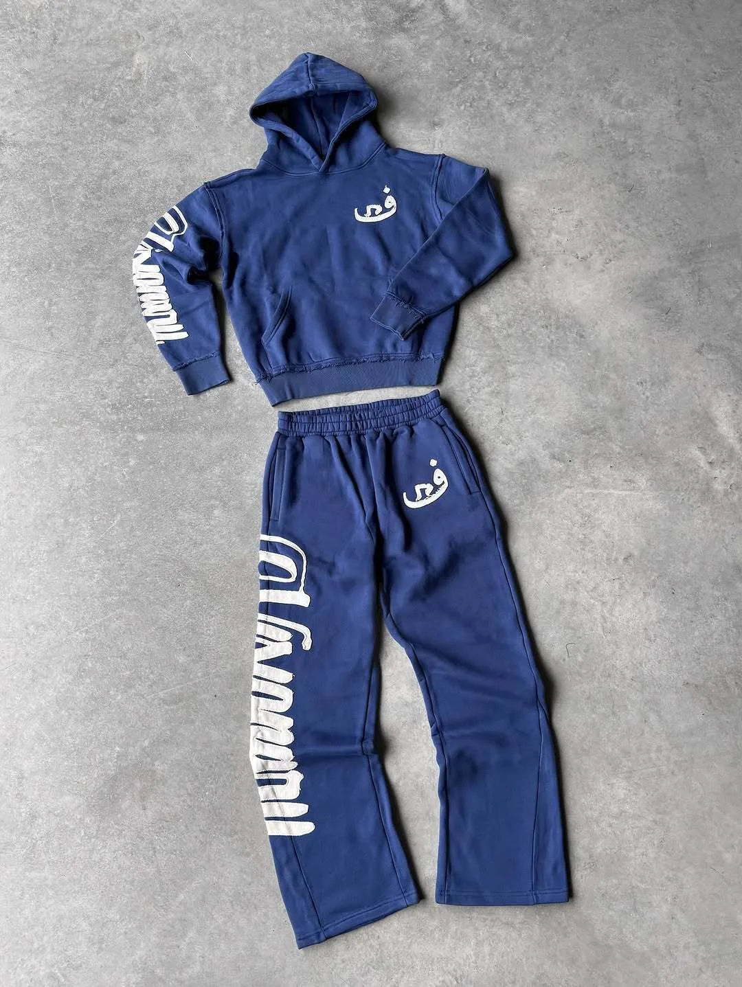 2026 New Year Street Trend Splicing Men's and Women's Set New Hooded Sportswear Casual Straight Pants Y2K