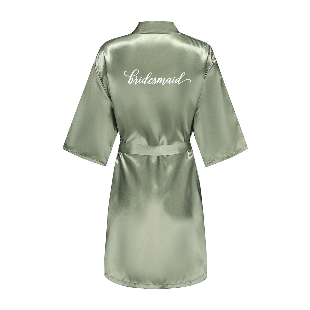 Women's Satin Robe Silk Kimono Bathrobe Pure Short Sexy Sleepwear Bridesmaid Bride Party Robes Grass Green