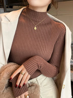 Solid Color Slim Tops Chic Autumn Winter 2026 Pullovers Women Long Sleeve Casual Turtleneck Warm Basic Sweater Knit Jumpers - Matrix-studios.com