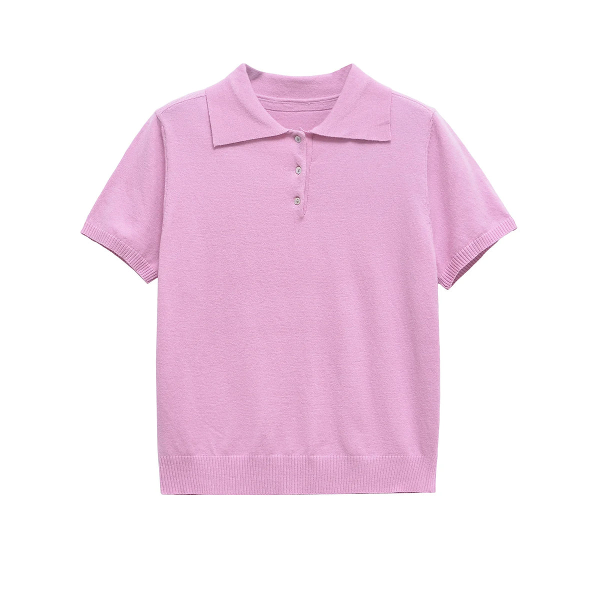 YENKYE New 2025 Women Basic Jersey Polo Collar T Shirt Short Sleeve Front Button Rib Trim Tees Spring Summer Crop Top - Matrix-studios.com