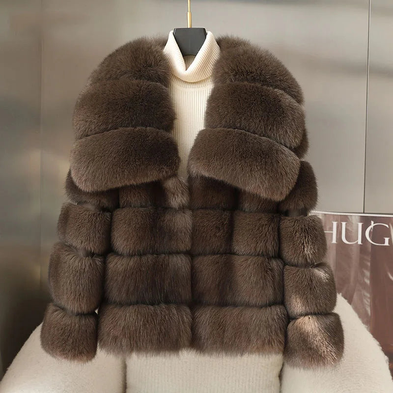 QUEENTINA Winter New Women's Real Fox Fur Coat With Collar Especially Overcoat Leather Female Natural Plus Size 2023 Luxury - Matrix Studios