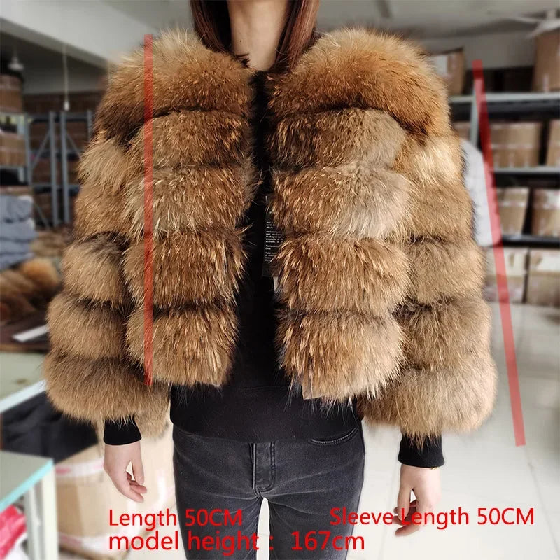 MAOMAOKONG Super Hot Winter Women Luxury Thick Real Raccoon Fur Coat Natural Fox Fur Jacket Plus Size Furry Jackets Female Vest - Matrix Studios
