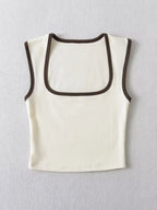 Woman Fashion Slim Solid Contrust Camis Casual Sleeveless Tanks Square Collar Crop Tops Clothing Streetwear Mujer 2024 Y2k - Matrix-studios.com