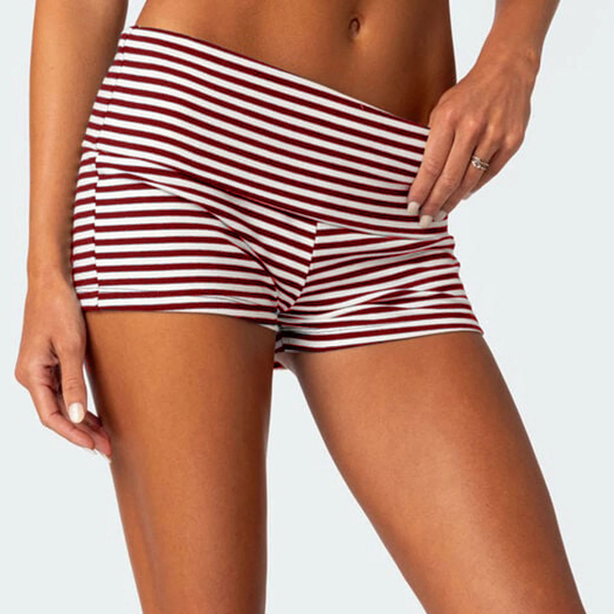 Summer Slim Yoga Shorts Women Casual Solid Color Fold Over Low Waist Lounge Shorts - Matrix Studios