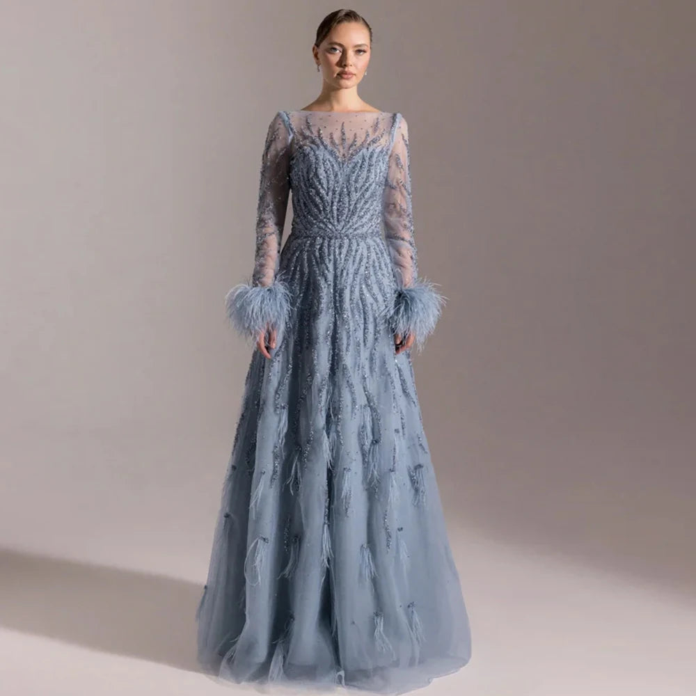 Exquisite Beading Feathers Customized Vestido De Festa High Quality Organza Evening Dress Elegant A-Line Satin Homecoming Dress - Matrix Studios
