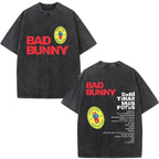 Rapper Bad Bunny Album Cover Print T-shirt Debi Tirar Mas Fotos DTMF Washed Vintage T Shirt Men Women Hip Hop Oversized T-shirts