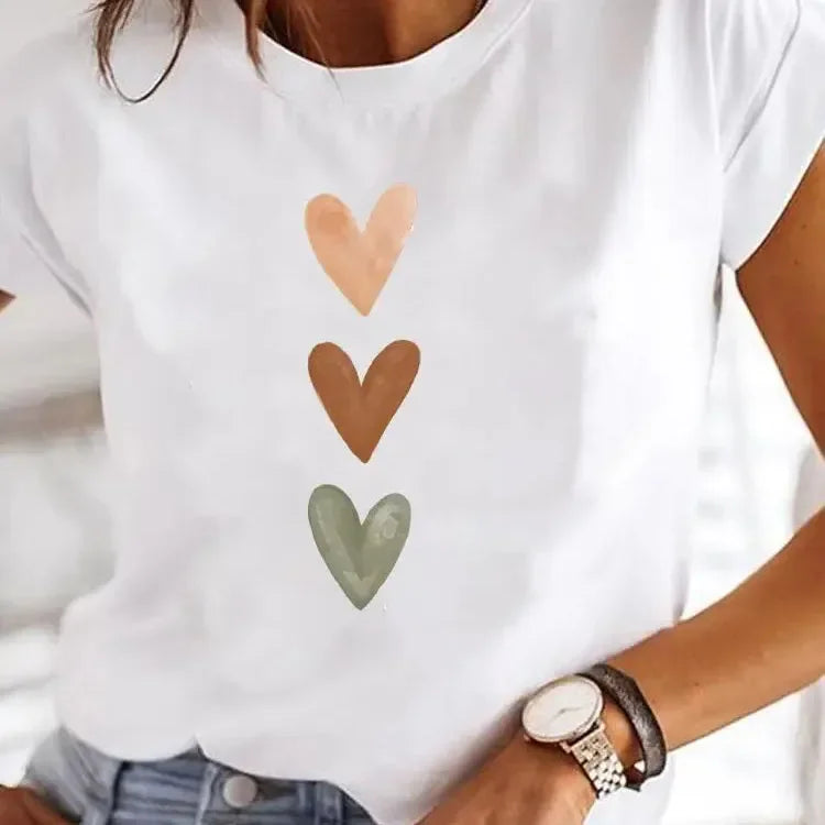 Y2k Love Heart Print Women Summer T Shirt Girl O Neck Funny Y2K Tops Tee Female 90s Casual Clothing - Matrix-studios.com