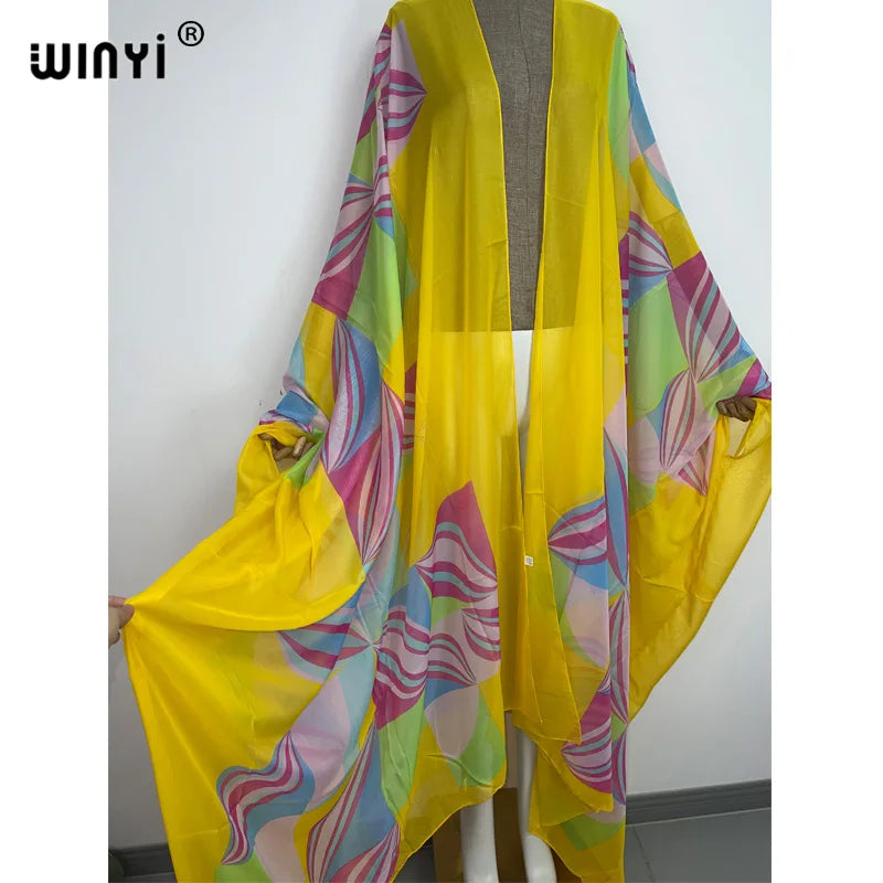 2022 WINYI Beach Cover Up Sweet Lady Pink Boho Cardigan Stitch Cocktail Sexy Boho Maxi Holiday Batwing Sleeve Perspective Kimono - Matrix Studios