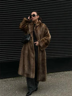 Woman Mixed Color Long Faux Fur Coat Fashion Lapel Collar Full Sleeve Loose Overcoat 2025 Winter Lady Warm High Street Outwear - Matrix Studios