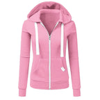 2024 Autumn/Winter New Women's Personalized Fashion Sports Hoodie Long Sleeve Drawstring Pocket Zipper Coat Woolen Sweater Top - Matrix Studios