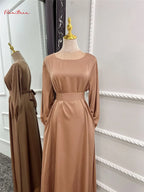 Fashion Sliky Djellaba Muslim Dress Dubai Full Length Flare Sleeved Soft Abaya Dubai Turkey Muslim Islam Robe WY921 - Matrix-studios.com