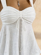 Women Sweetheart Neck Drawstring Ruched Peplum Cami Top Polka Dot Print Sleeveless Casual Camisole Outfit - Matrix-studios.com