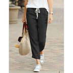 Autumn Cotton Women's Pants Y2K Black Drawstring Elastic Waist Casual Pants Female Loose Fashion Elegant Ladies Bottom - Matrix-studios.com