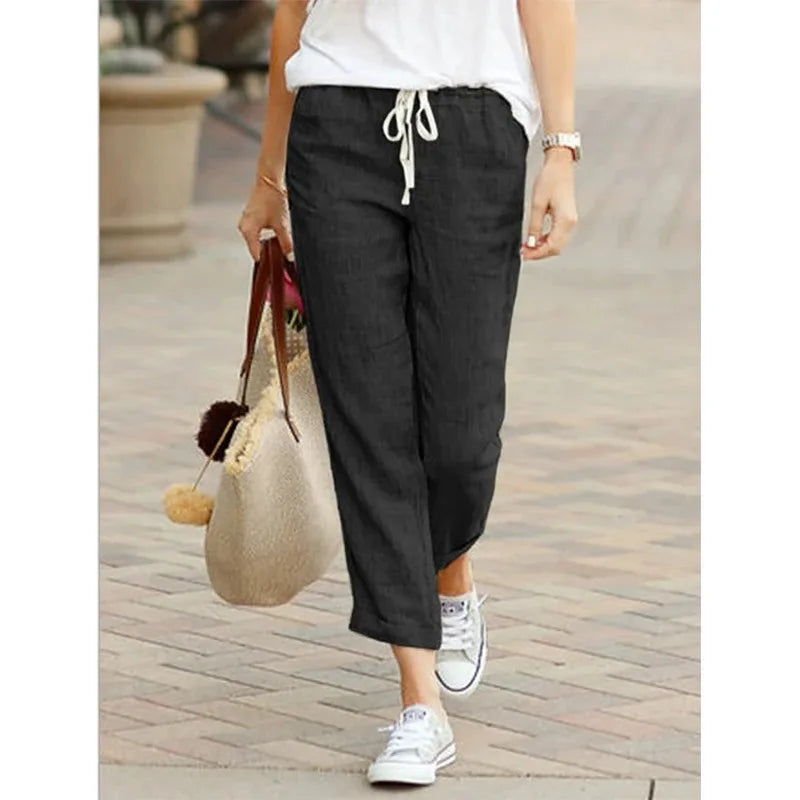 Autumn Cotton Women's Pants Y2K Black Drawstring Elastic Waist Casual Pants Female Loose Fashion Elegant Ladies Bottom - Matrix-studios.com