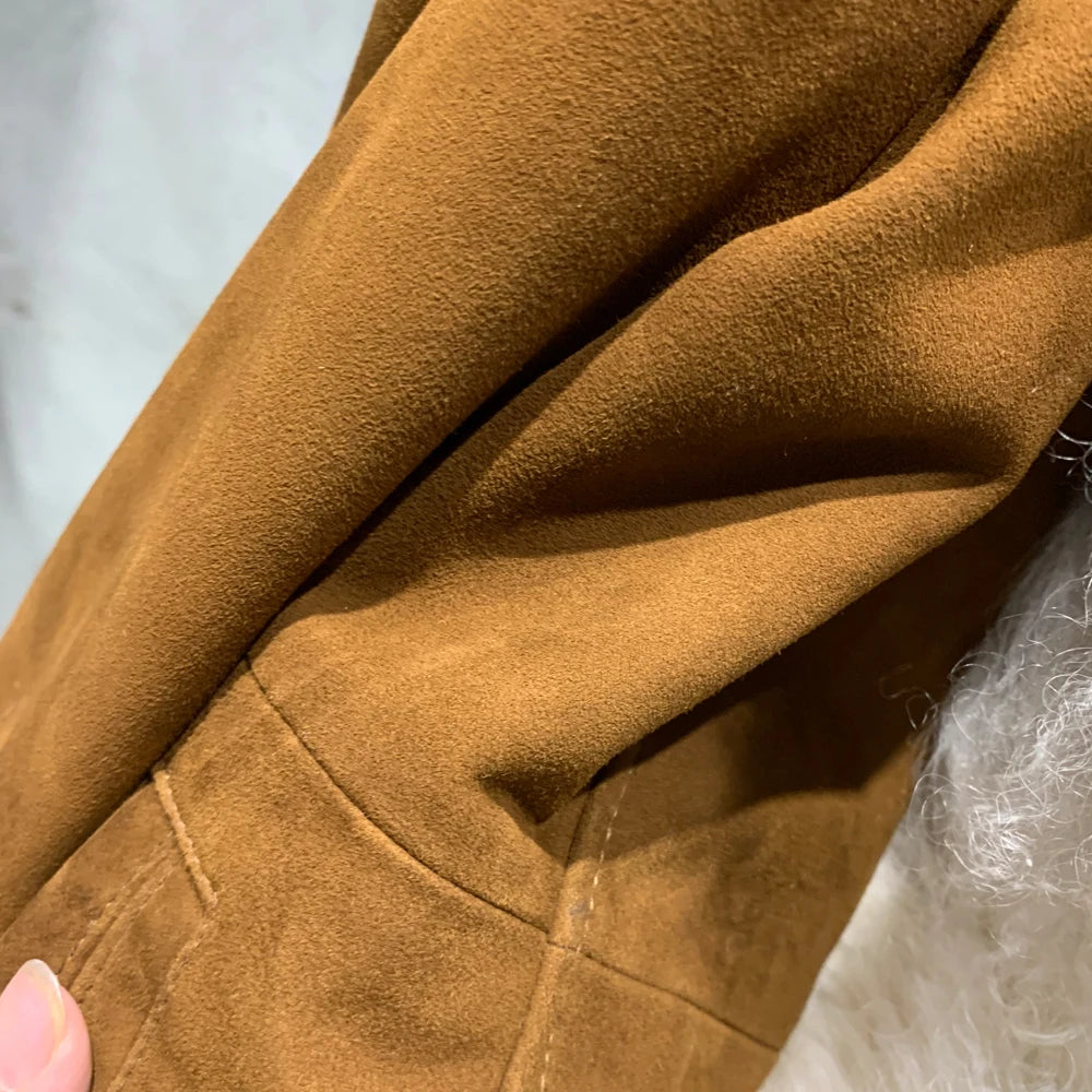 Sheep Fur Leather Coats Women Winter Luxury Mongolian Fur Leather Jackets with Long Sleeve with Natural Mongolian Fur 7251 - Matrix Studios