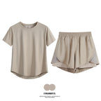 DRUR 2pcs Gym Set Women Summer Sportswear Outfit 2 Piece Short Sleeve Sports Shirt Shorts Sets Jogging Suit Female Tracksuit New - Matrix-studios.com