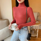 2026 Autumn Winter Women Long Sleeve Knitted Foldover Turtleneck Ribbed Pull Sweater Soft Warm Femme Jumper Pullover Clothes - Matrix Studios