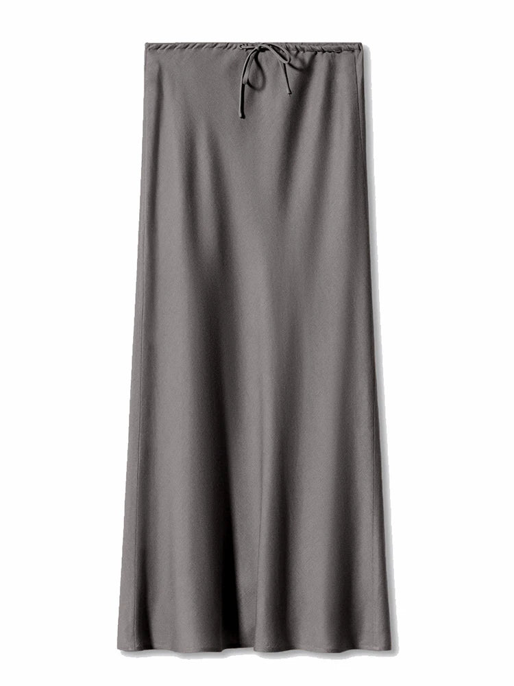 Brown Long Satin Skirts Women Luxury Maxi Autumn Summer High Waist Silk Black Skirt Long Straight Shining Beige Satin Skirt Maxi - Matrix-studios.com
