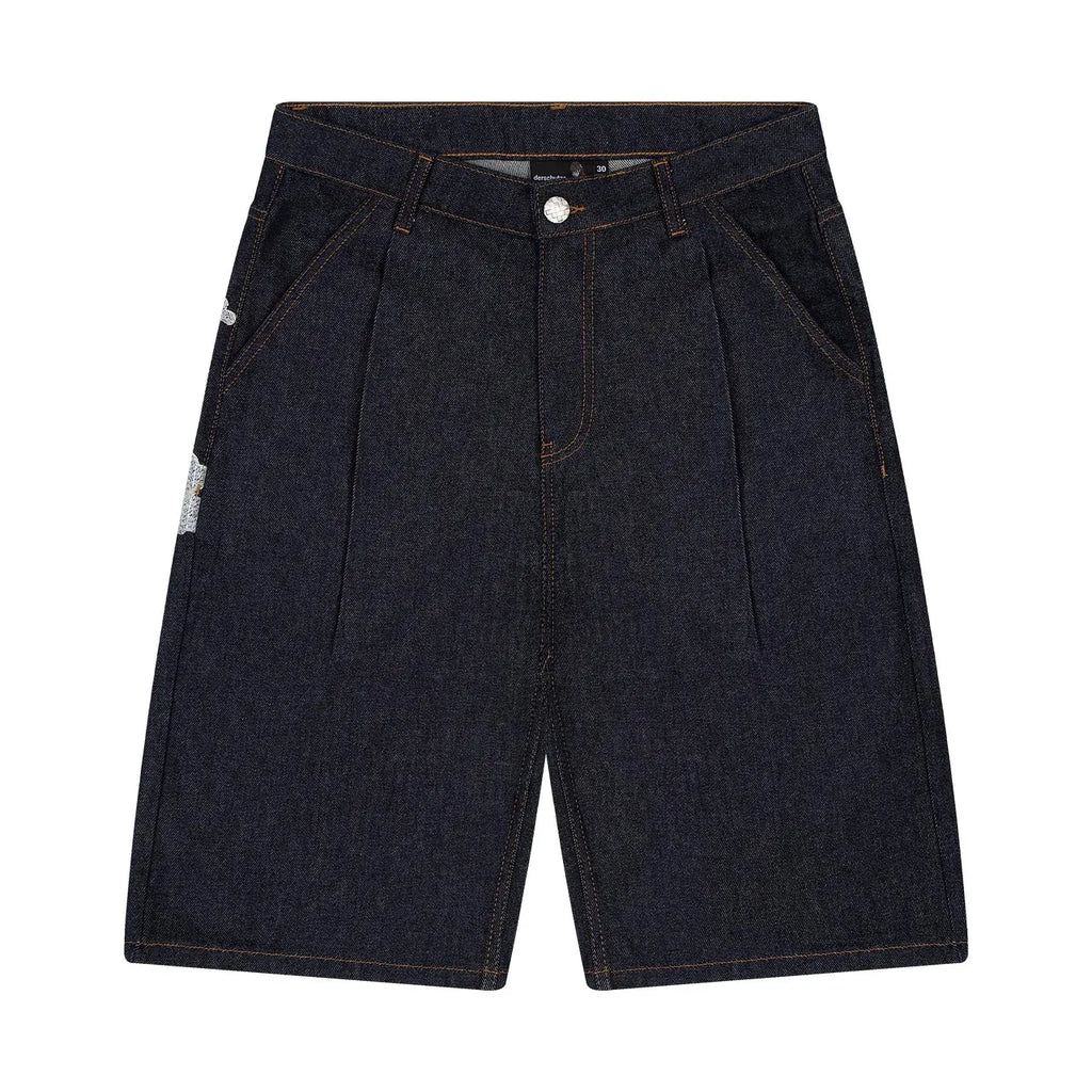 On Air Shorts Men Casual Baggy Jeans Short Y2k Retro Blue Pocket Embroidery Wide Leg Denim Jorts Hip Hop Skateboard Streetwear