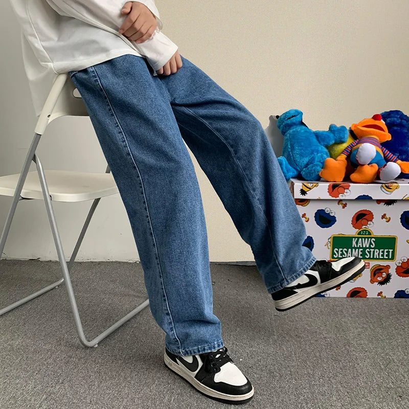 2023 Spring New Streetwear Baggy Jeans Men Korean Fashion Loose Straight Wide Leg Pants Male Brand Clothing Black Light Blue - Matrix Studios