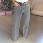 Straight Jeans for Women Diamonds Pants Stretch High Waist Washed Distressed Pockets Vintage Denims Streetwear Female Trousers - Matrix-studios.com