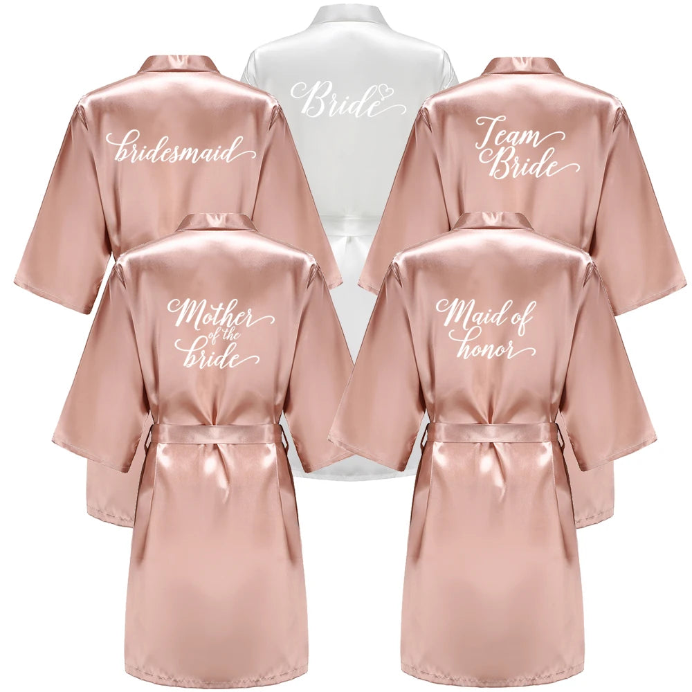 Rose Gold Satin Team Bride Bridesmaid Robe Wedding Bathrobe Gown Women Dressing Sleepwear Mother Maid of Honor Kimono - Matrix-studios.com