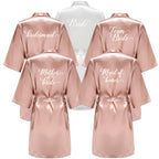 Rose Gold Satin Team Bride Bridesmaid Robe Wedding Bathrobe Gown Women Dressing Sleepwear Mother Maid of Honor Kimono - Matrix-studios.com
