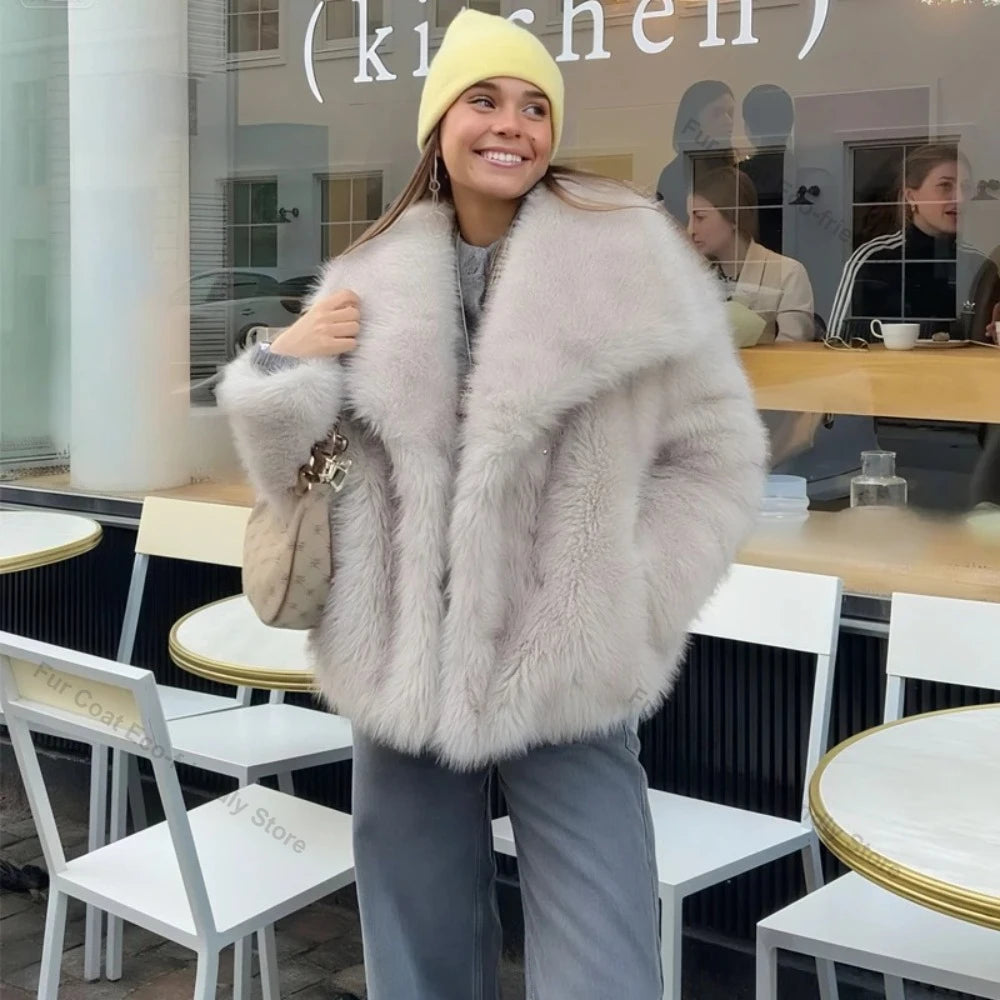 Womens Faux Fur Coat Cropped Soft Plush Artificial Short Fur Coat Holiday Party Elegant Winter Fashion Outerwear Coats for Women - Matrix Studios