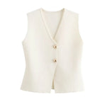 MUJER Woman Knit Vest Top Cropped Sleeveless Vests for Women 2025 Button Summer Vest Top Women Waistcoat Knitted Short Tops - Matrix Studios