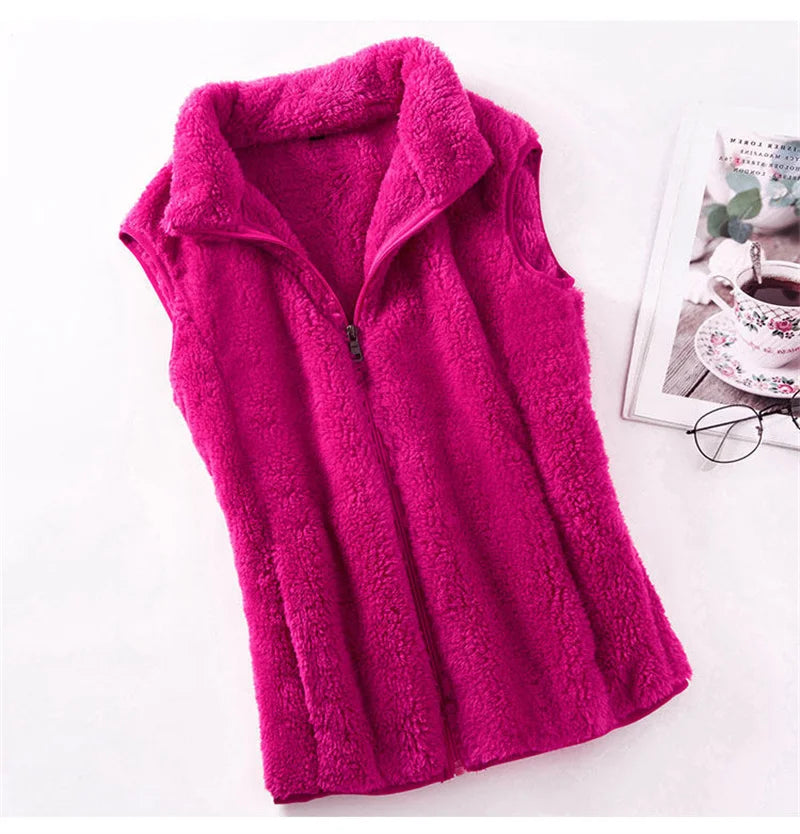 2026 Autumn Winter Polar Fleece Vest Women Coat High Collar Zipper Sleeveless Jacket Warm Coral Velvet Vest Female Waistcoat 4XL - Matrix Studios