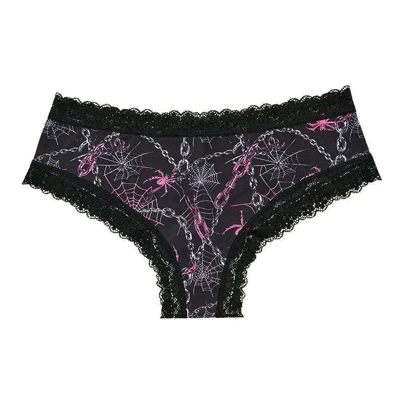 Underwear Women's Lace Edge Sexy Panties Gothic Style Lingerie Rose Skull Personalized Comfortable Breathable Triangle Pants - Matrix Studios
