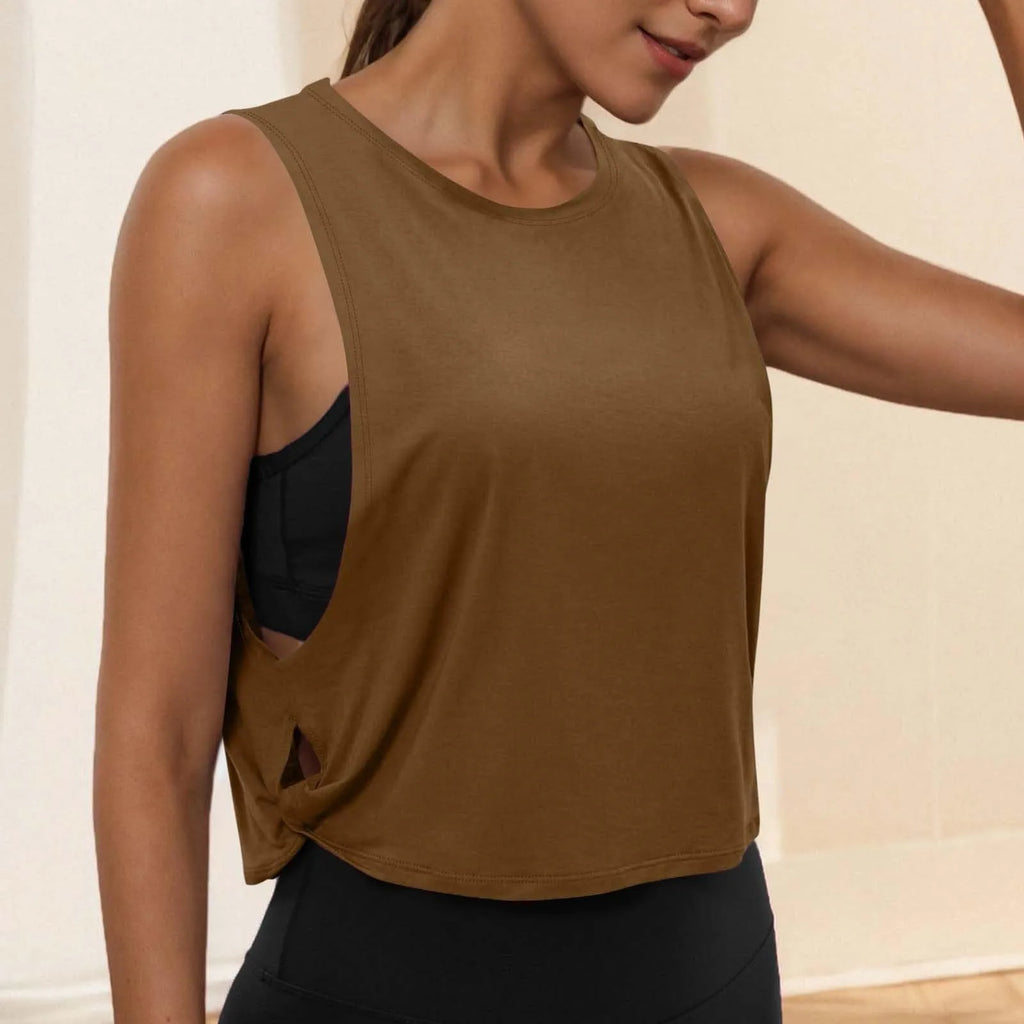 Women Sleeveless Yoga Tops Athletic Vest Breathable Blouse Cover Up Gym Workout Cool T-Shirt Running Short Tank Crop Top - Matrix-studios.com