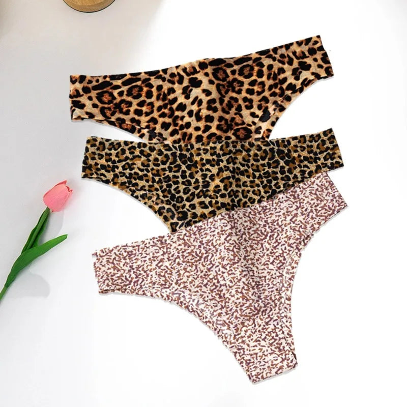 WarmSteps 3Pcs/Set Sexy Leopard Thongs Women's Panties Thongs 2024 New Female Underwear Seamless Printed Panties Ice Silk Briefs - Matrix Studios