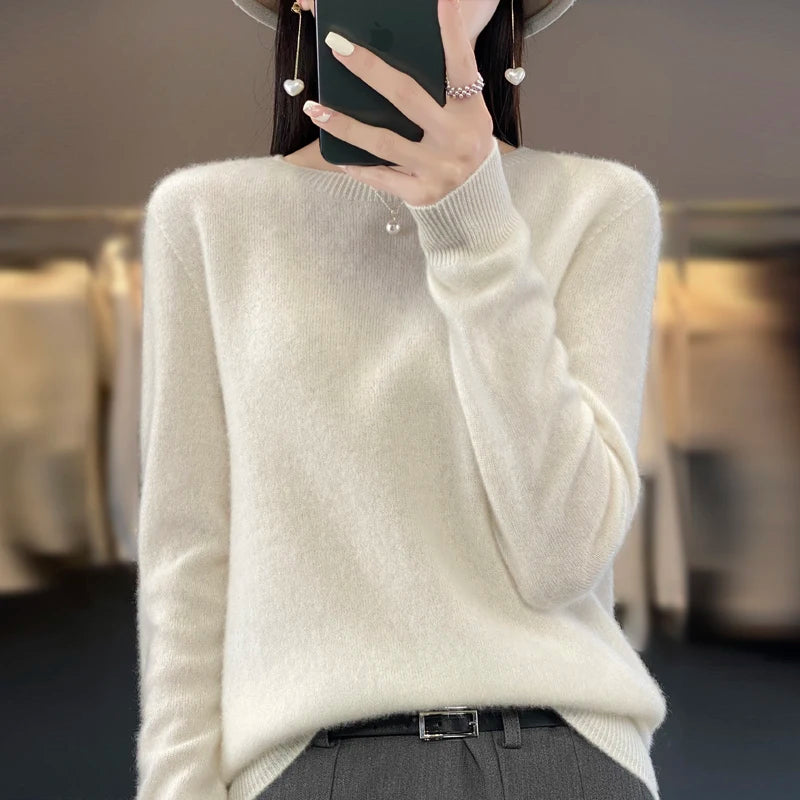 New Cashmere Sweater for Women in Autumn and Winter 100% Merino Wool Fashion O-neck Warm Pullover Top - Matrix Studios