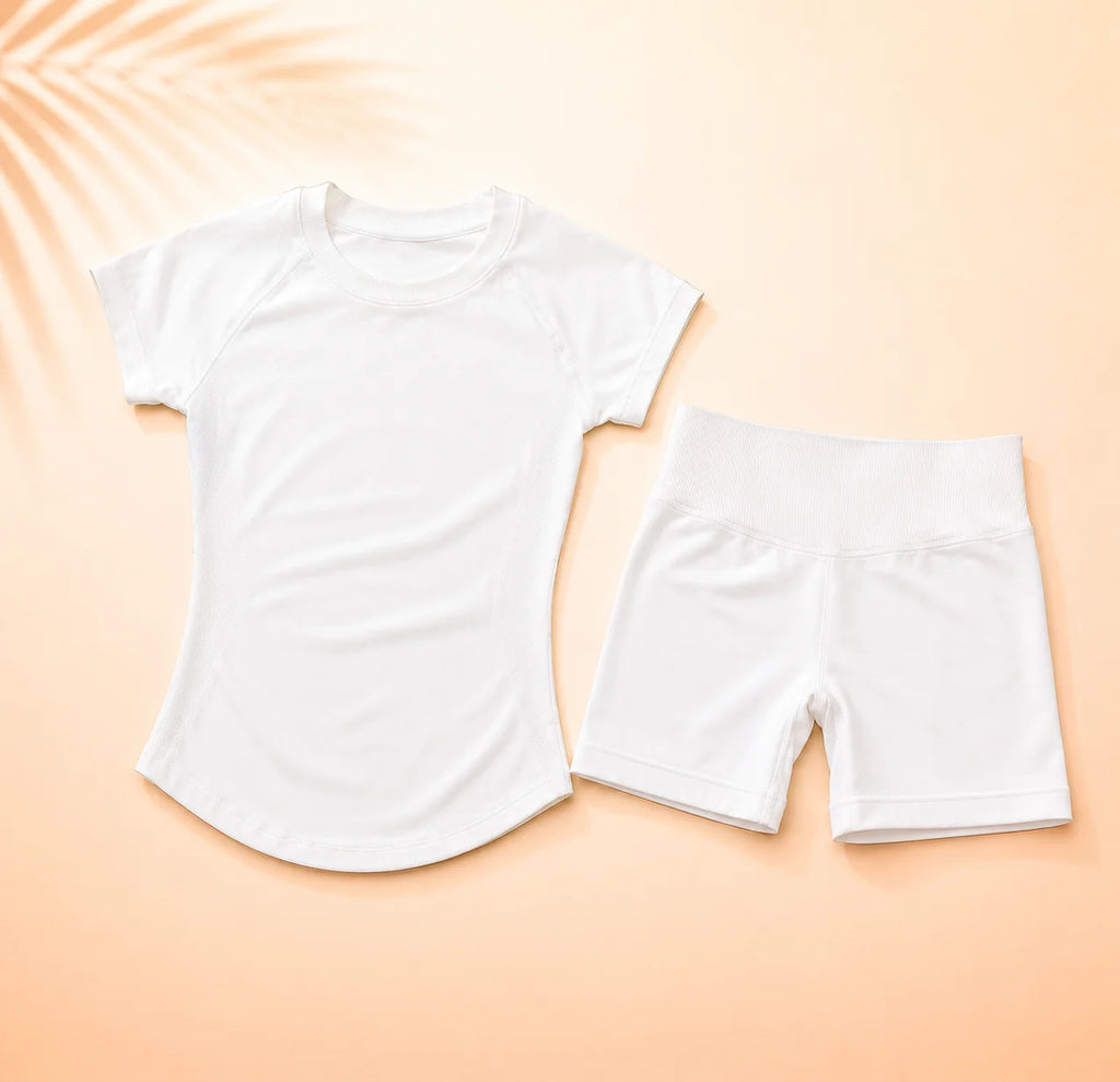 Women Short Sleeve Yoga Set Gym Workout Outfit Fitness Activewear Seamless Sportswear Running Exercise Shorts Set