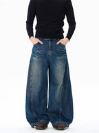 Vintage Black Washed Baggy Jeans Pants Men Wide Leg Curved Blade Pants Streetwear Cowboy Casual Denim Straight Trousers - Matrix Studios