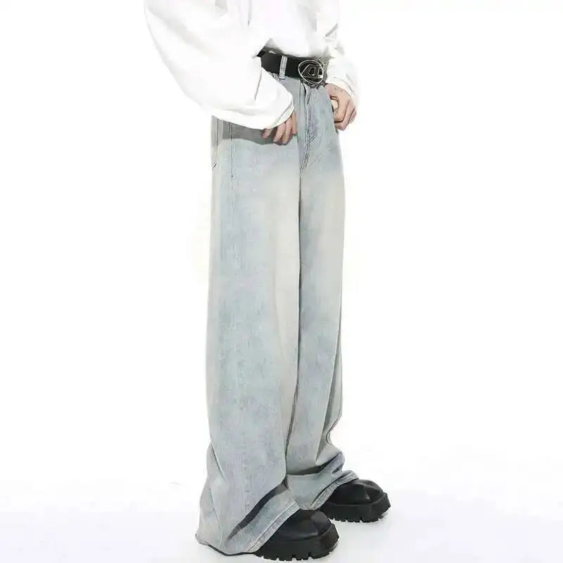 IEFB Washed Male Jeans Korean Fashion Worn Out Gradient Color Men's Denim Straight Pants Men Wide Leg Trousers Spring New 9C4502 - Matrix Studios