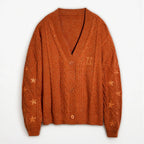 Winter Women Glittery Chunky Knit Sweater with Star Embroidery Orange Cardigans Spring Woman Y2k Gold Thread Show-girl Cardigans - Matrix Studios